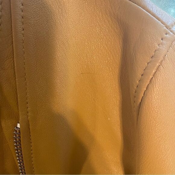 Mango Genuine Leather Biker Jacket Orange Mustard S - Picture 8 of 9